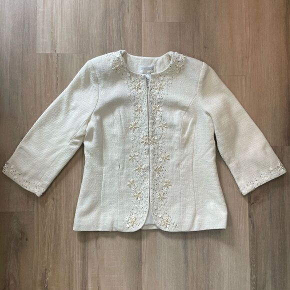 VTG Victor Costa Occasion White Cream Embellished Embroidered Jacket Blazer S - Picture 1 of 8